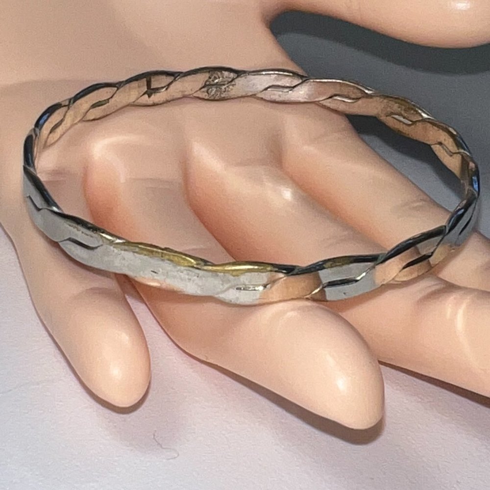 Vintage Silver Plated Flat Braid Pattern Heavy Ba… - image 4